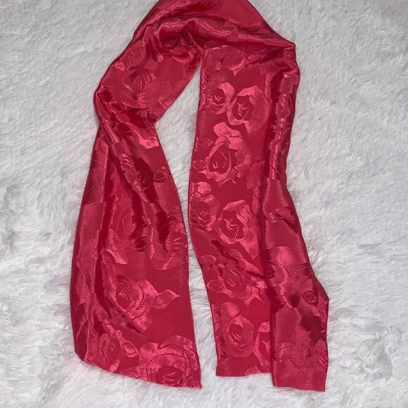 Vintage Pink Floral Imprinted Satin Hand Stitched Long Scarf Wrap 9.5”X45” - Picture 6 of 12